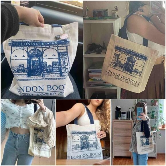 book tote bag aesthetic with zipper, cute small book tote - - Picture 2 of 7